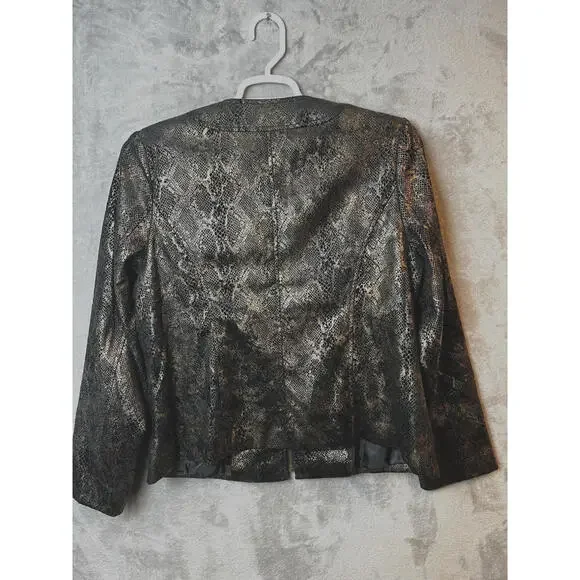 Susan Graver Womens Jacket Size Large SnakeSkin Print Full Zip Lined Metallic - Picture 2 of 9
